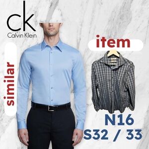 👍👍 *VGUC* CALVIN KLEIN | N16 S32/33| Man Steel Slim Fit Plaid Dress Shirt